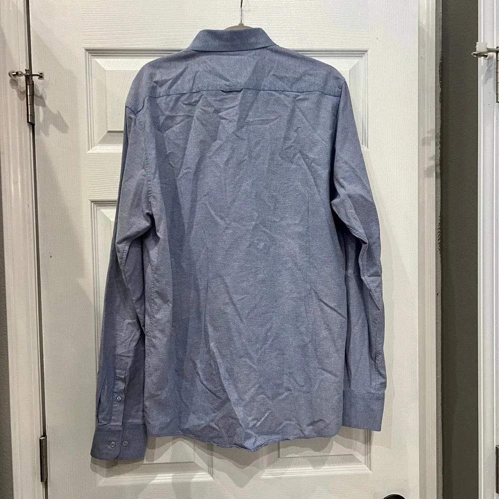 American Tall Button Down Shirt Cotton Chambray Blue Long Sleeve Classic Tall